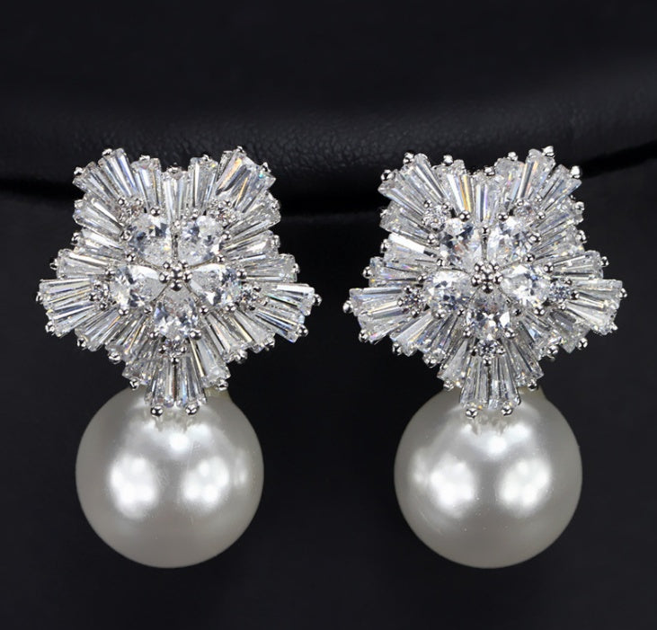 Pearl Earrings for Women Shaped Cubic Zirconia Woman Jewelry Birthday Gift